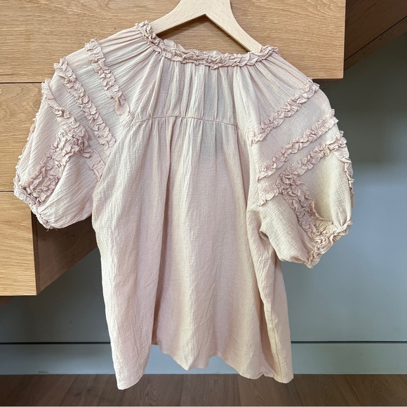 Sheer Pale Pink Gauze Ruffle Short Sleeve Blouse size small 100% cotton - Picture 5 of 6